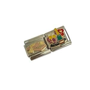 Champagne Glasses Bottle Chocolate Box 9mm Stainless Steel Italian Charms Y2K